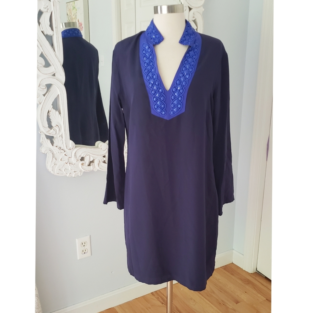 Sail to Sable Navy Blue Midi Dress with Royal Blue Accents